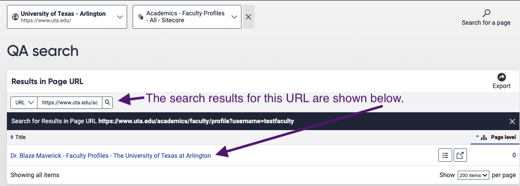 screenshot of search results in siteimprove