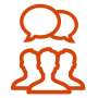 orange icon with outlines of three people