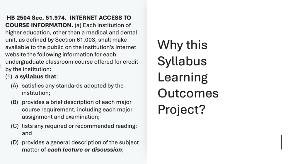 Reasons why the syllabus learning outcomes project is important