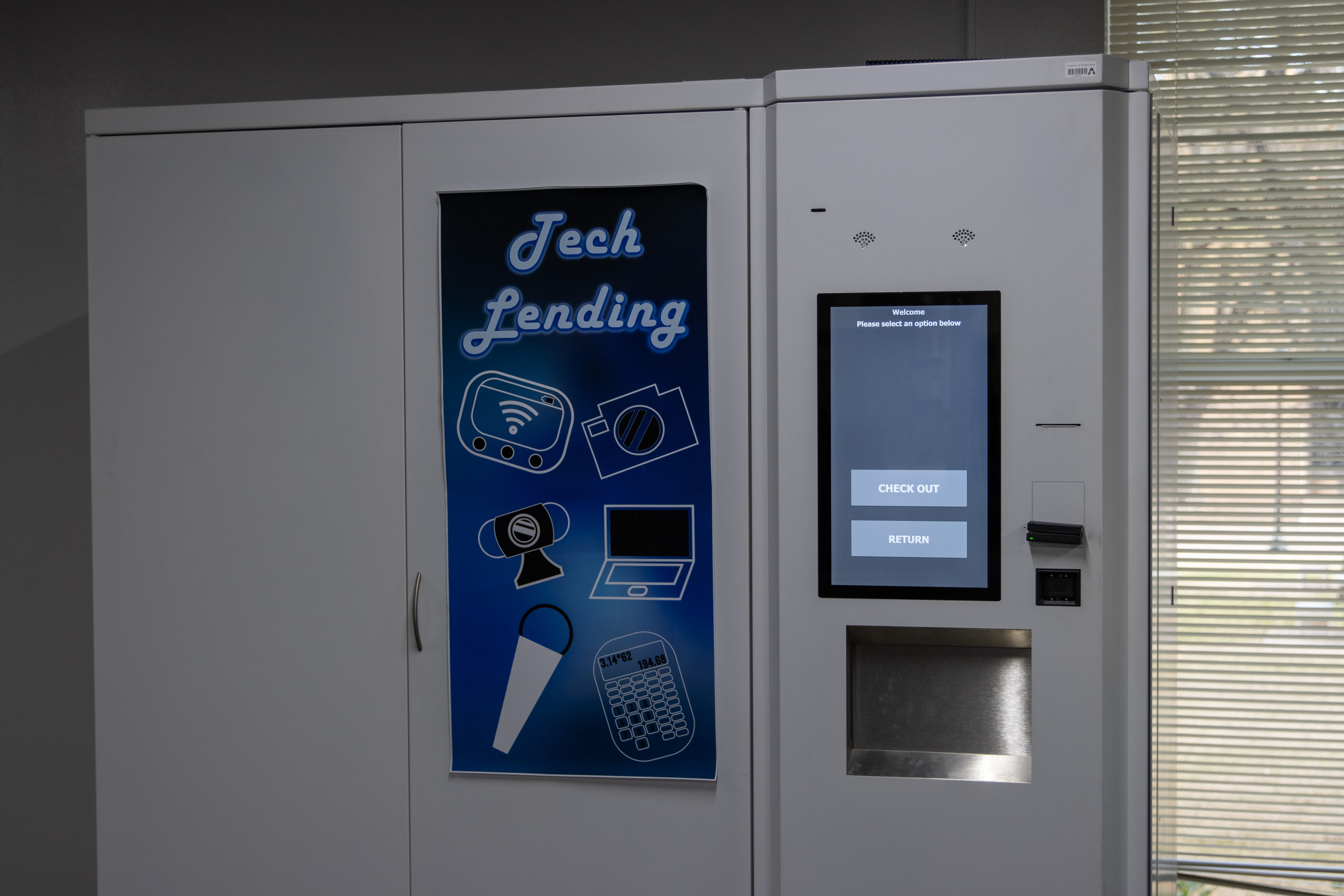 Tech lending kiosk at the Library