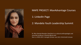ritu khanduri's video thumbnail about adding career development in a LinkedIn project and Mandela Youth Leadership Summit project