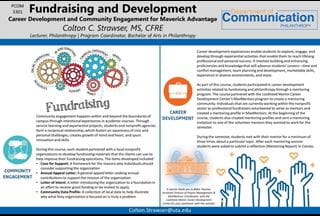 colton strawser's poster in adding career development and community engagement in his fundraising and development course