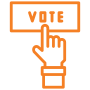 orange icon of a hand pressing a vote button