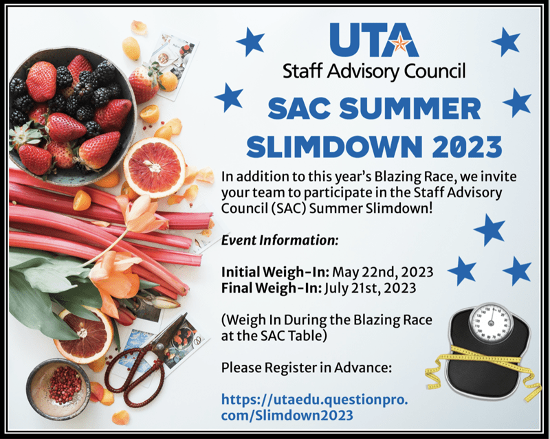 staff advisory council summer slimdown graphic with information about event that is on the website