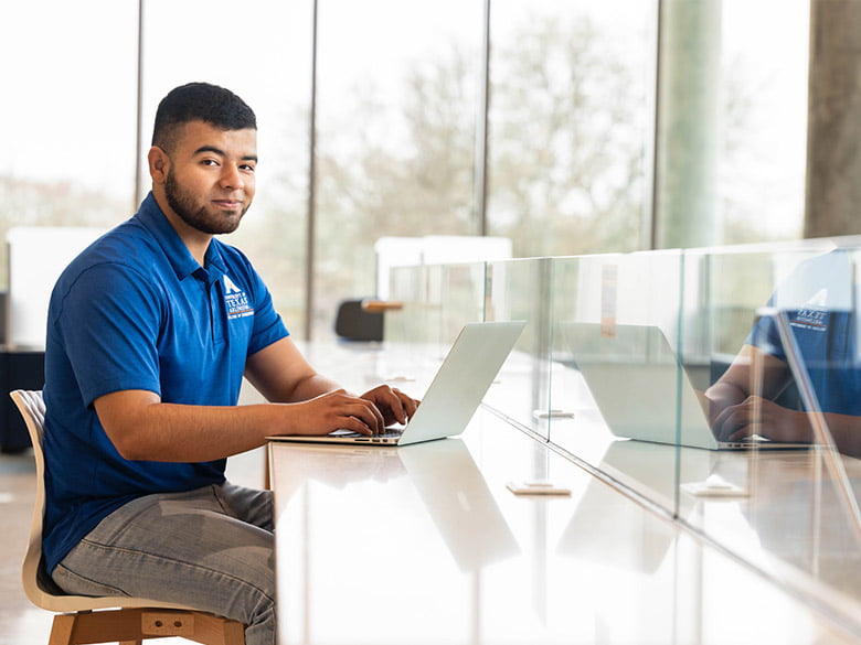 Student studying at the University Center. 