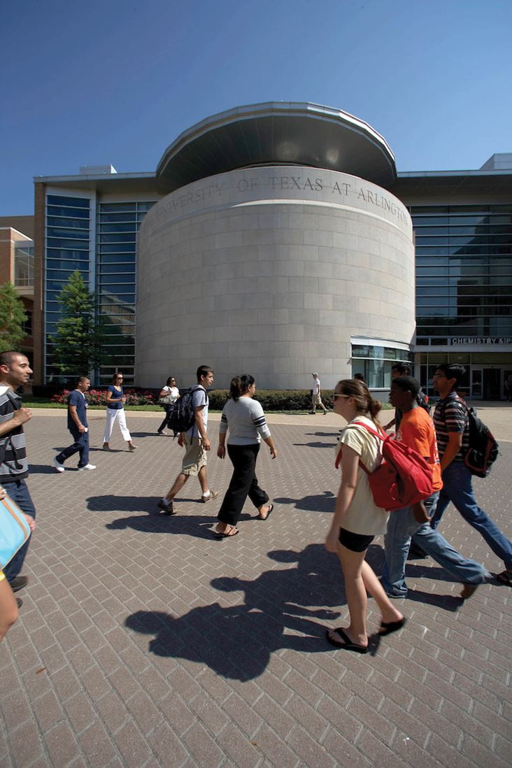 Students walking in front of the Planetarium 