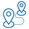 Icon of a two map pins connected by a dotted line