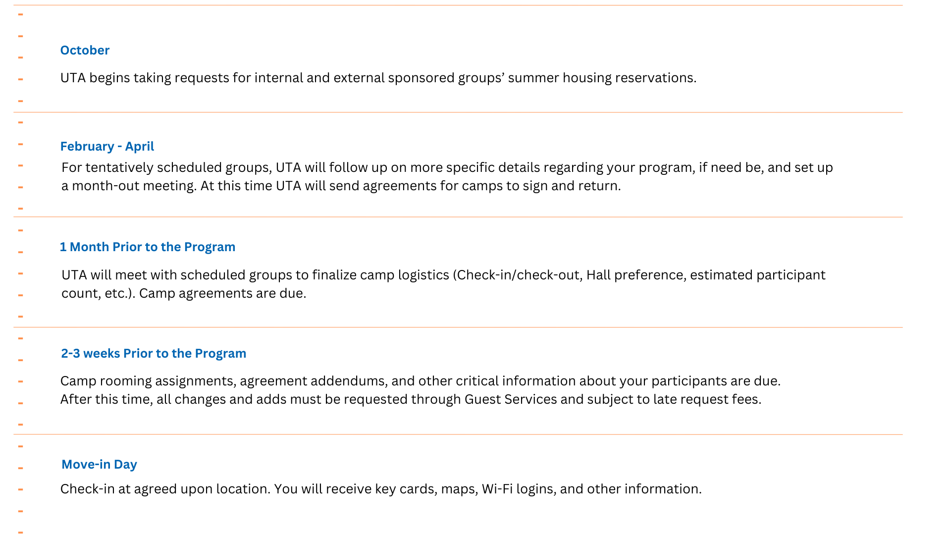 Summer planning timeline