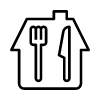 Icon outline of a house with a fork and knife inside.