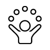 Icon of a person with their arms raised and circles between their hands.