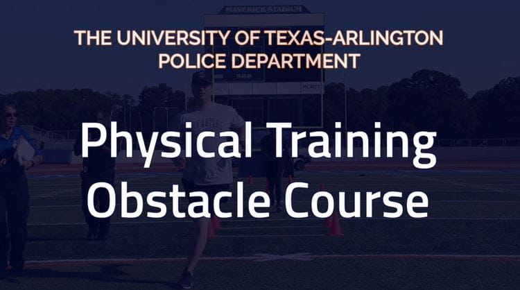graphic with text "UT Arlington Physical Training Obstacle Course"