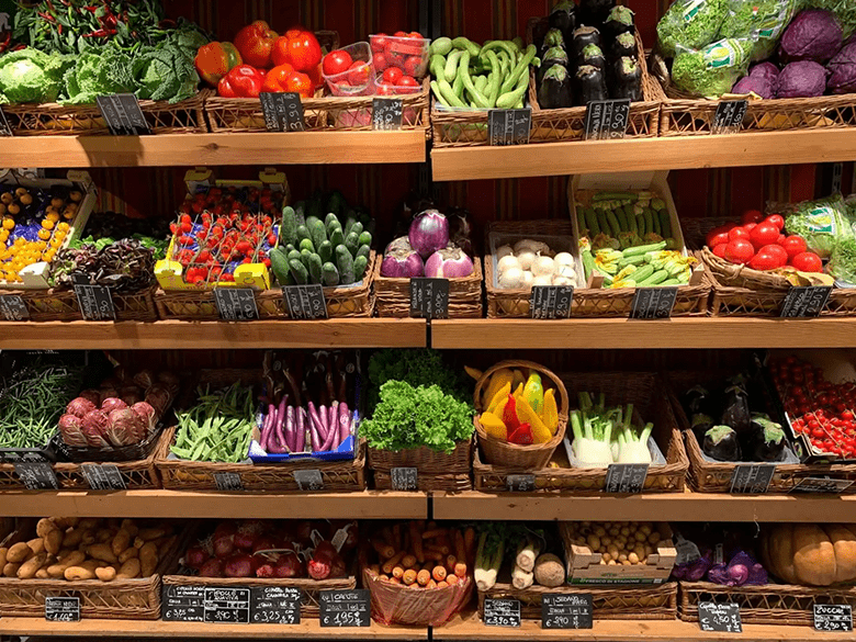 Shelves of fruits and vegetables