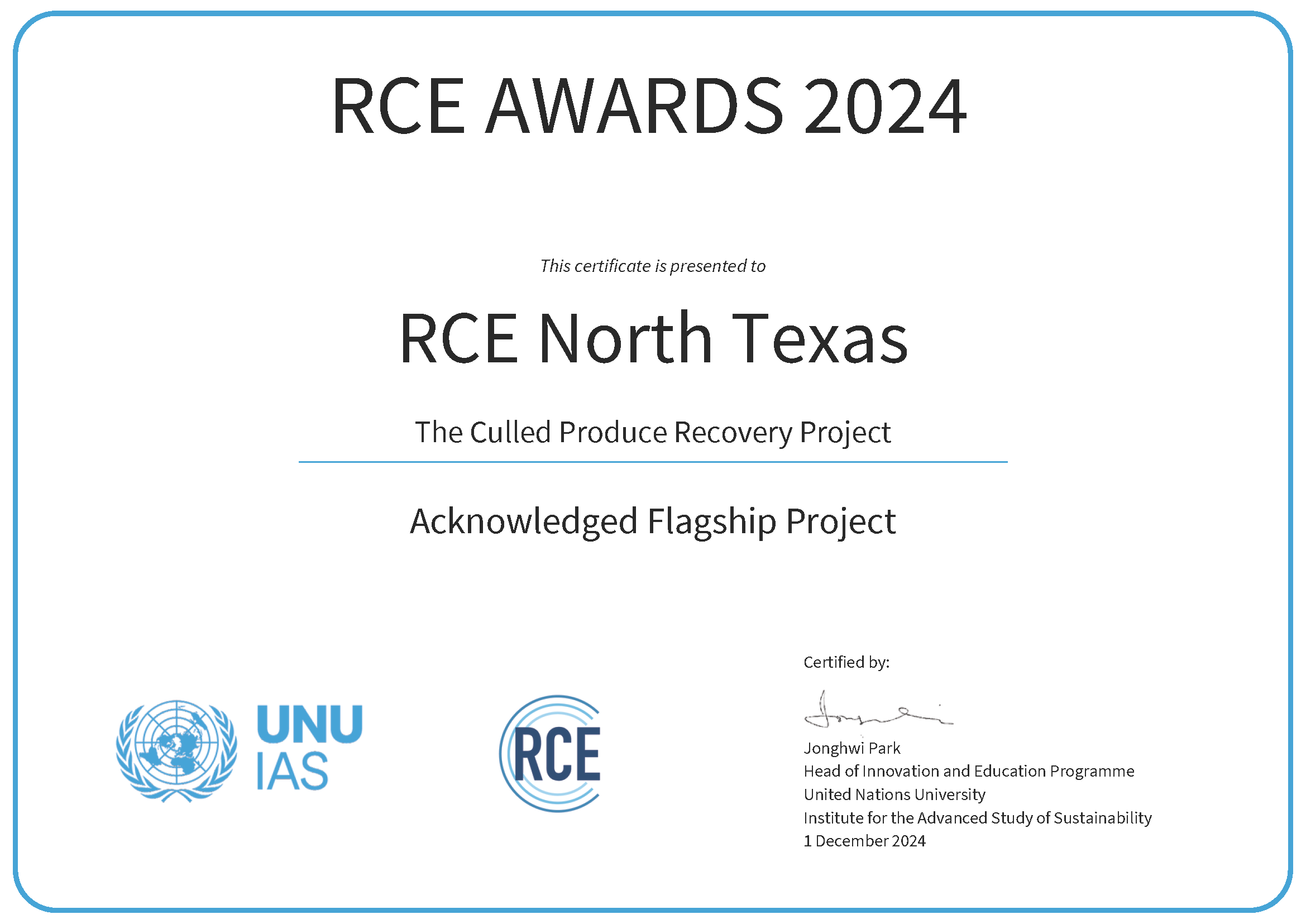 RCE North Texas 2024 Acknowledged Flagship Project Award
