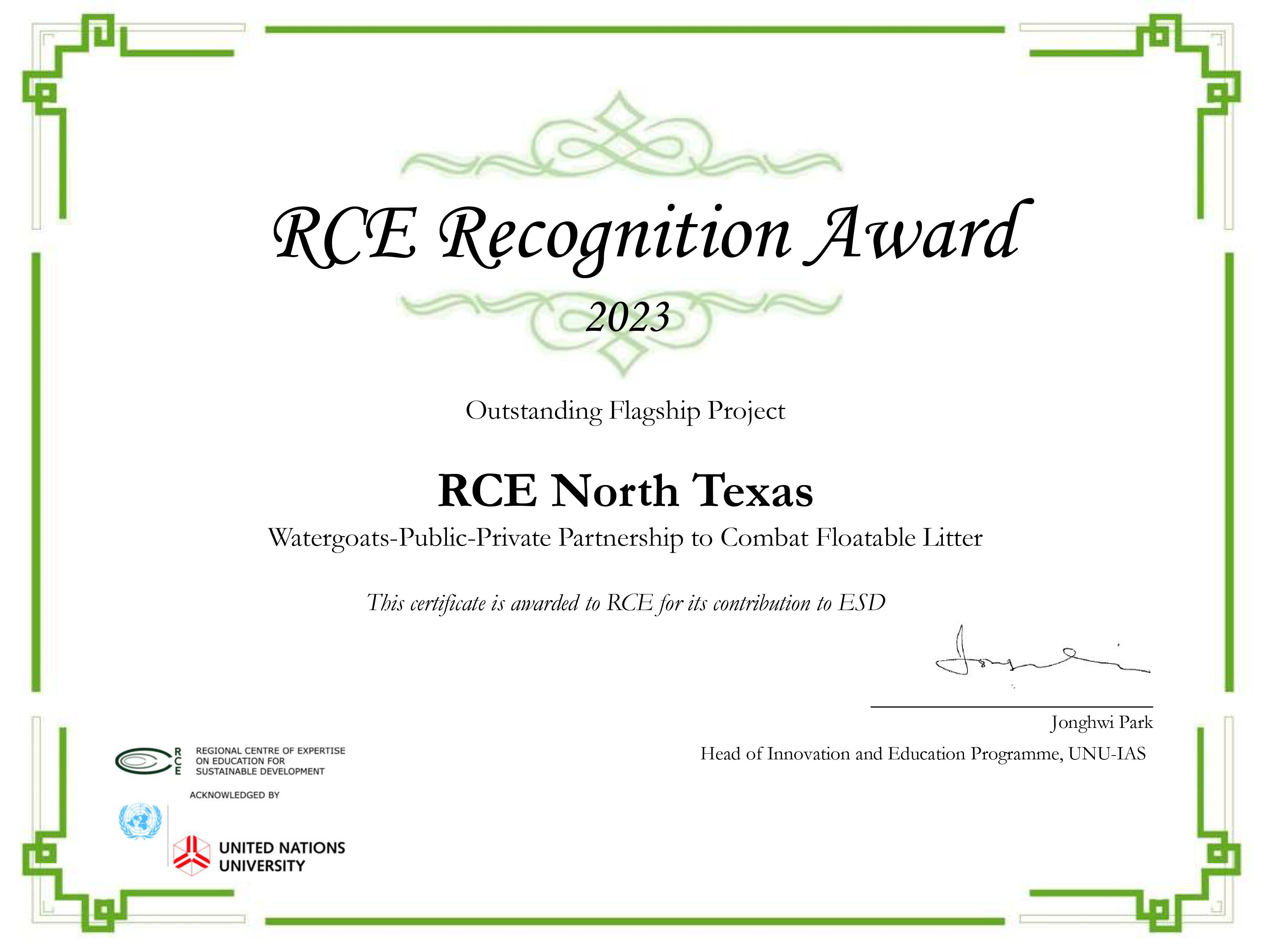 RCE Recognition for Outstanding Flagship Project Award