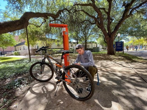 photo of a bike repair station on campus