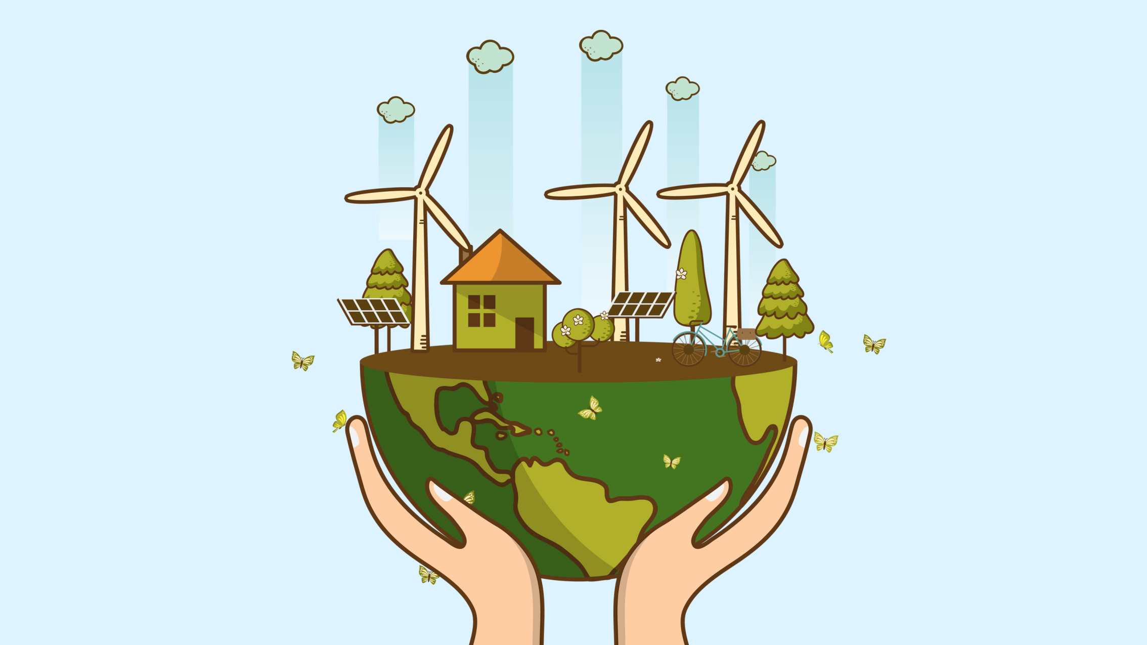 Hands holding a sustainable half planet