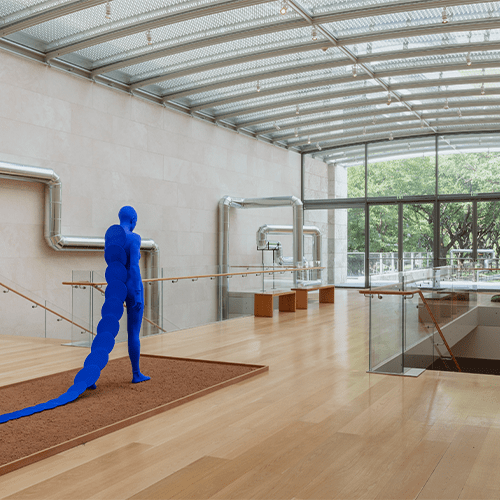 Photo of a blue statue in an art exhibit