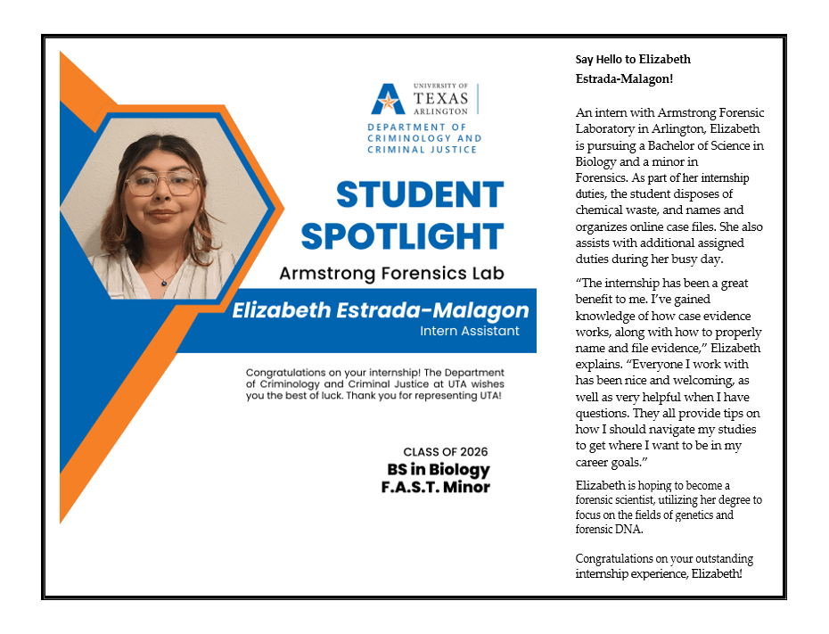 Student Spotlight for Elizabeth Estrada-Malagon, Intern Assistant.