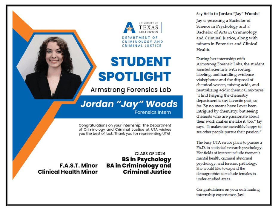 Student Spotlight Jordan "Jay" Woods, Forensics Intern, Class of 2024.