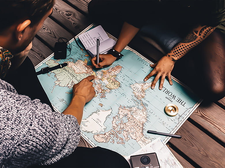 People studying a map