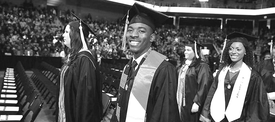 Students at a commencement ceremony 