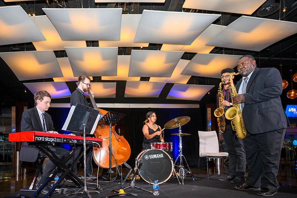 jazz ensemble playing at an event