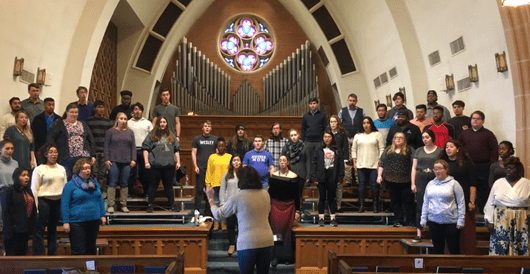 U T A A Cappella Choir practicing for a concert at the First Presbyterian Church Arlington