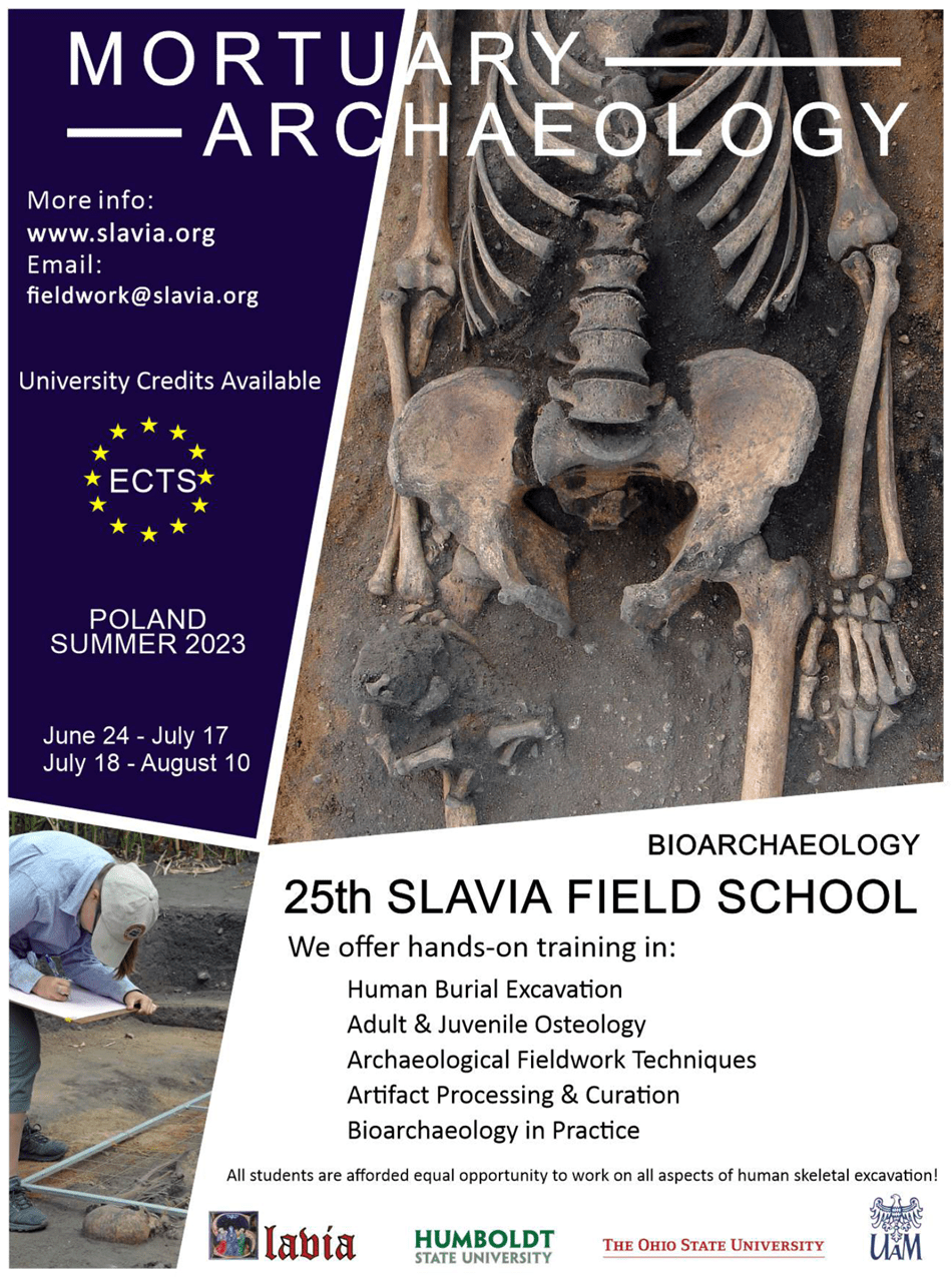 2024 Slavia Field School Poster with dates June 24 - July 17 and July 18 - August 10