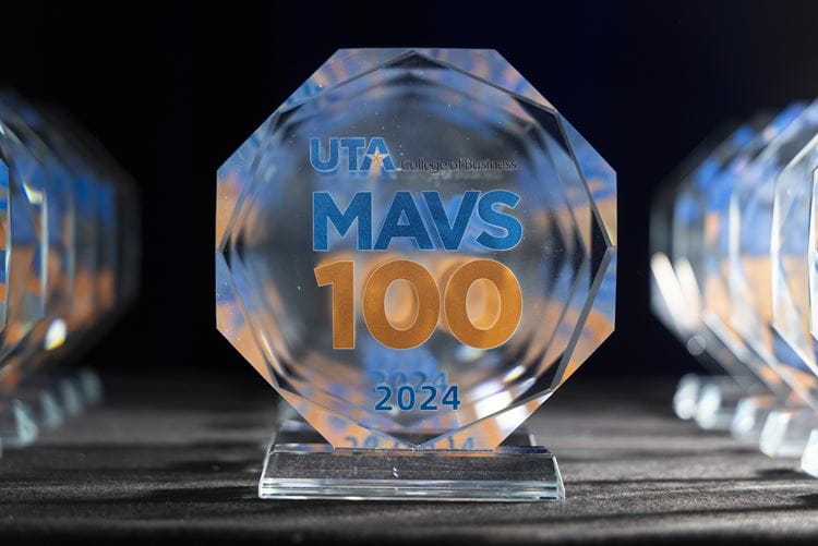 Trophies for MAVS100 sit on a table prior to their presentation during the ceremony at Live! By Loews in Arlington, Texas on May 3, 2024.