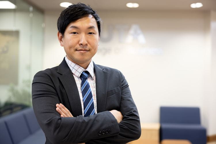 Dr. Hanbo Shim Ph.D., University of Texas at Arlington Assistant Professor of Management, poses for a photo at the UTA College of Business on June 25, 2024.