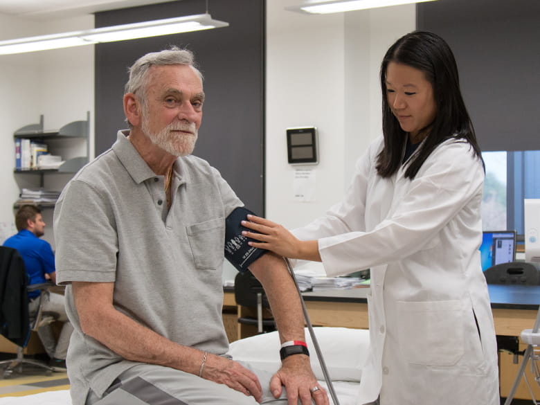 A geriatric patient receives primary care from a student
