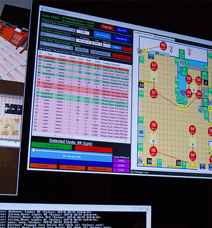A computer monitor displays a map of floor sensors in the Smart Apartment. 