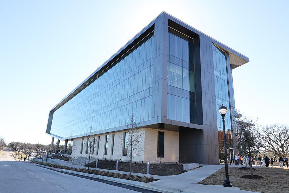 outside view northeast view of new glass social work/smart hospital building