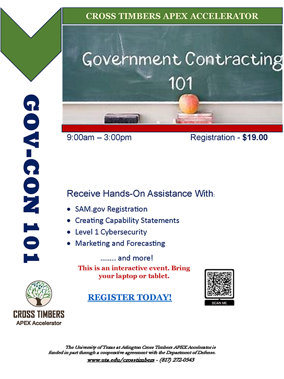 The flyer outlining the GOV CON 101 Event