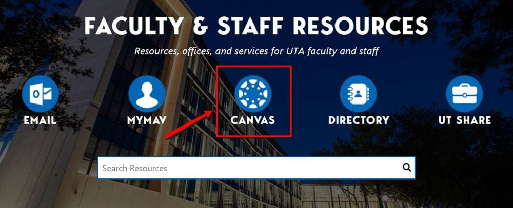 illustrates location of Canvas button on Faculty Staff page