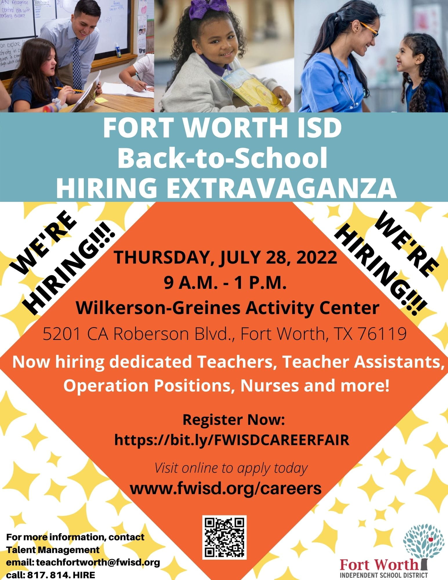 Fort Worth ISD Back-to-School Hiring Extravaganza Flyer, July 28