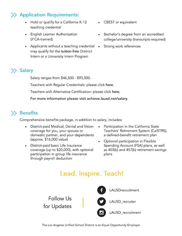 L.A. Unified Human Resources recruitment flyer page 2
