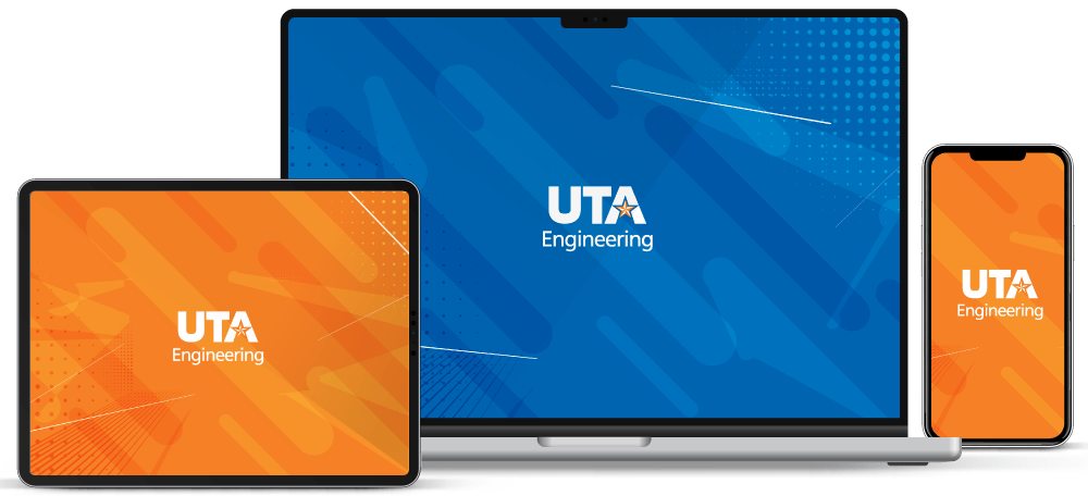 tablet, lapto, and mobile screens with UTA Engineering desktop images
