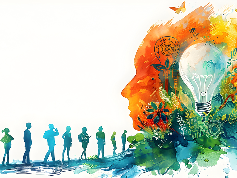 a group of people observing and artistic representation of an idea