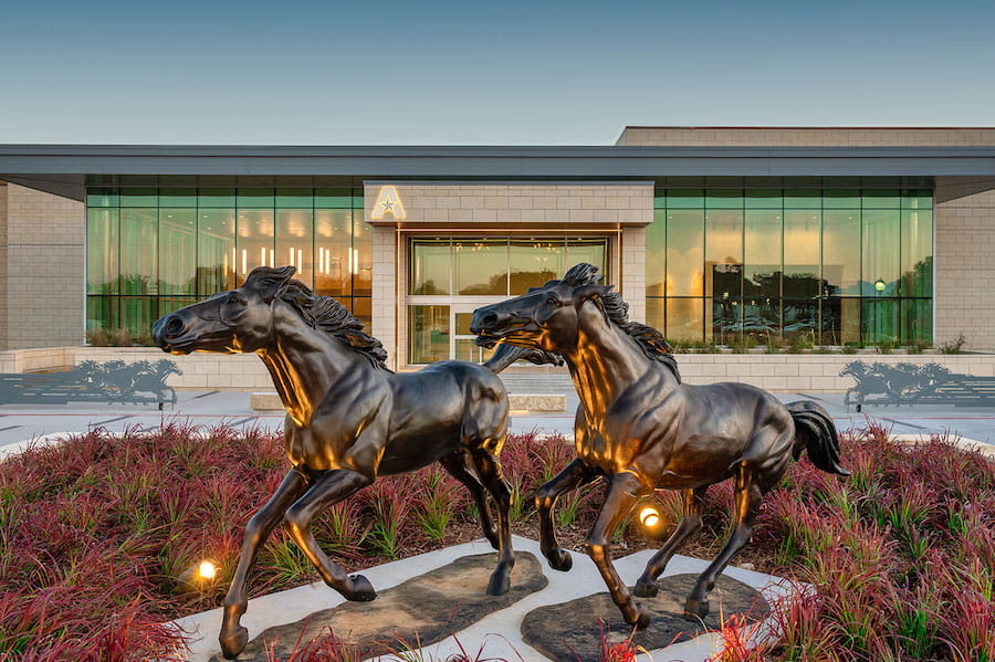 image of the bronze horses in front of the university center