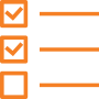 orange icon of check boxes and lines next to the checked boxes