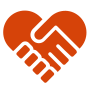 orange icon of a heart with hands symbolizing partnership