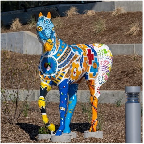 colorful horse sculpture found on u t arlington campus