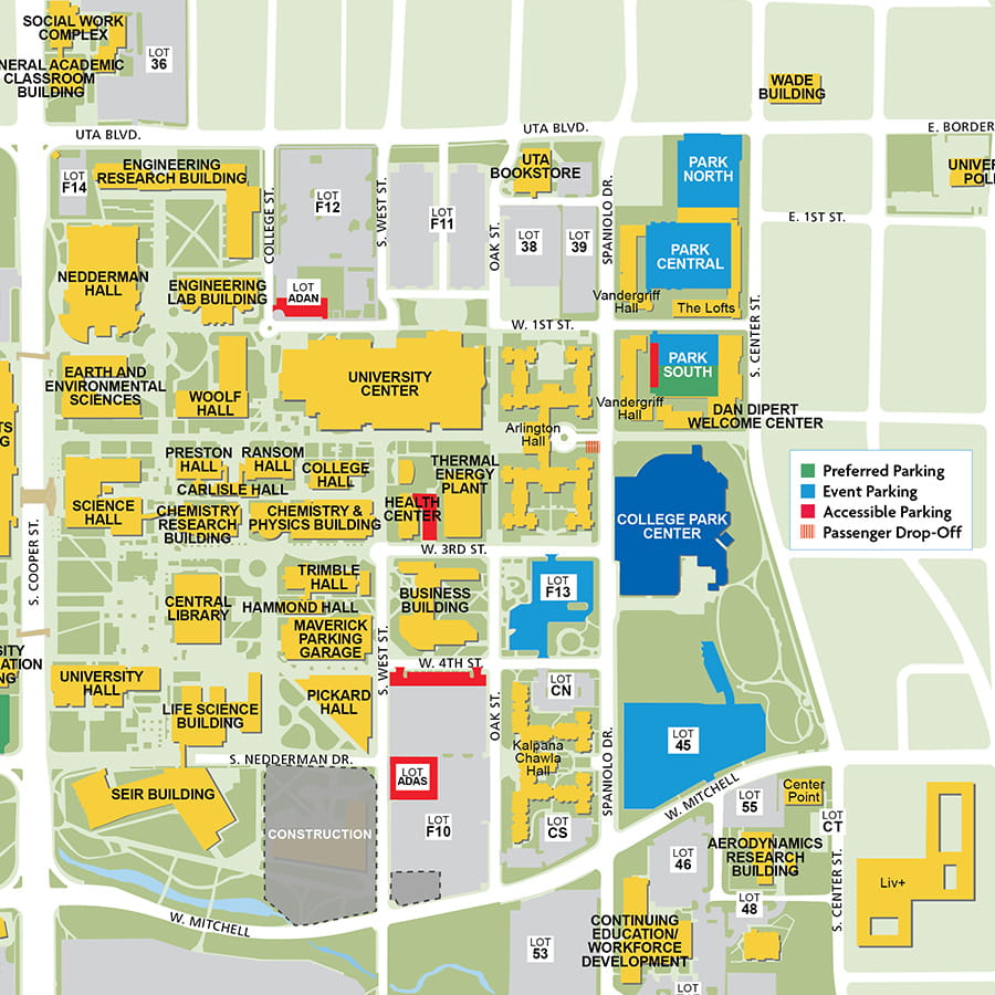 map of college park center and parking on campus