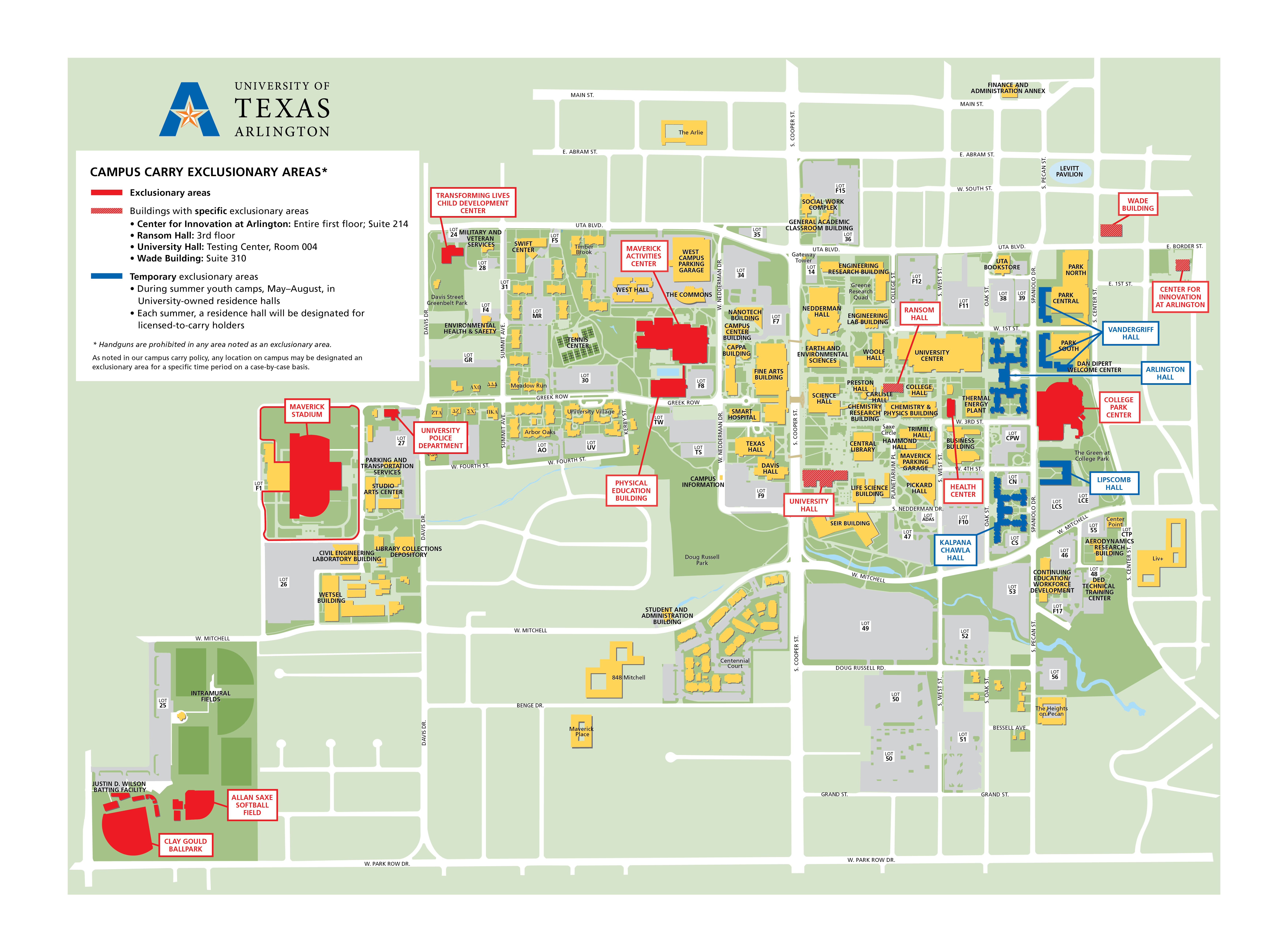 UTA Commencement Parking Map, Directions, and Prohibited Items – College  Park Center – The University of Texas at Arlington