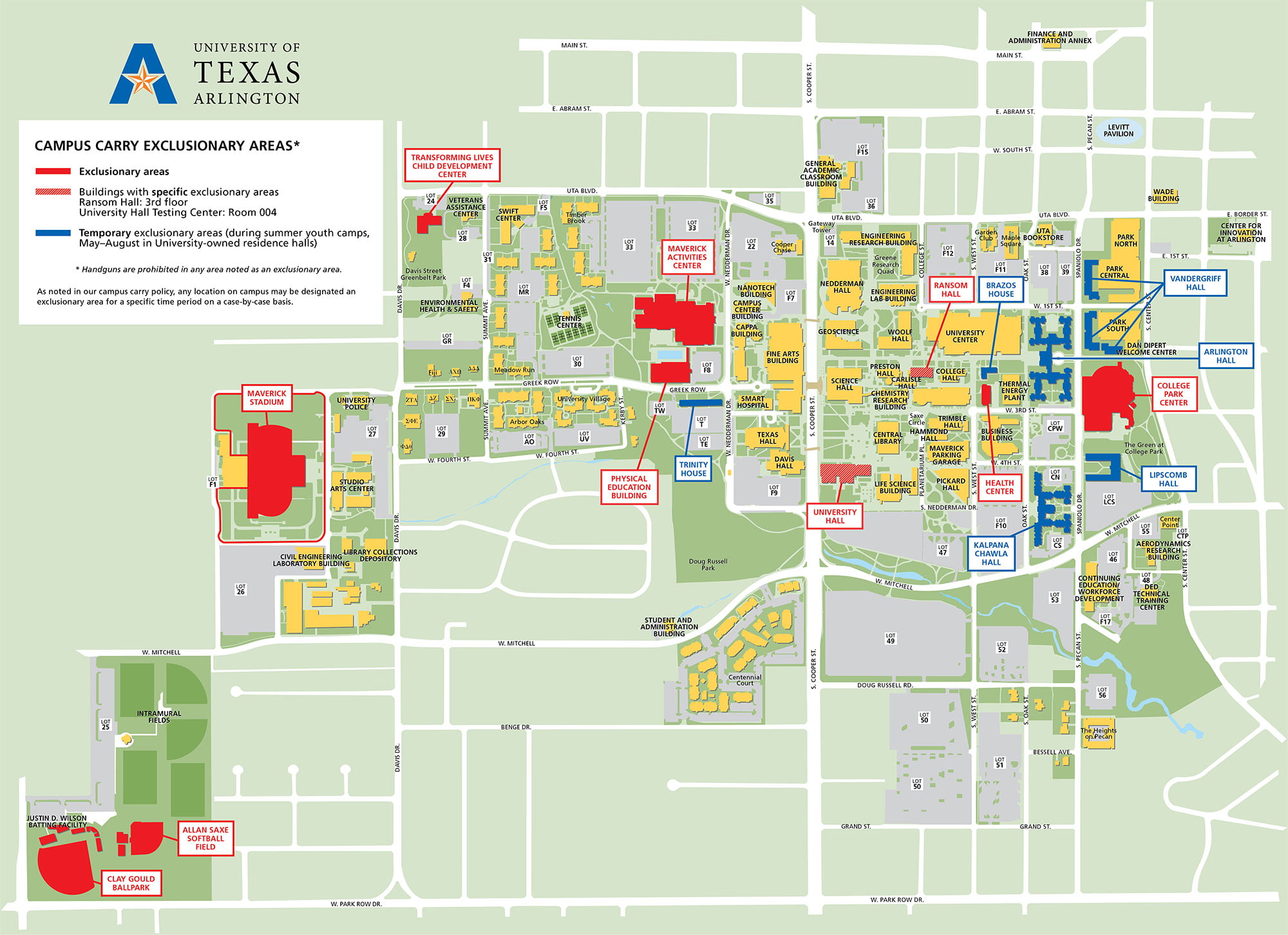 Campus Carry Exclusion Areas - The University of Texas at Arlington