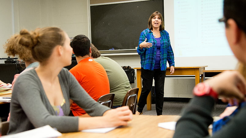 Teacher in front of a classroom with students