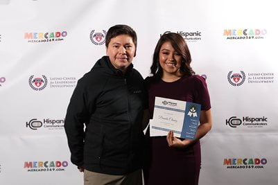 Julian Rodriguez and Brenda Chavez attend a Hispanic Communicators DFW scholarship gala in December of 2018.