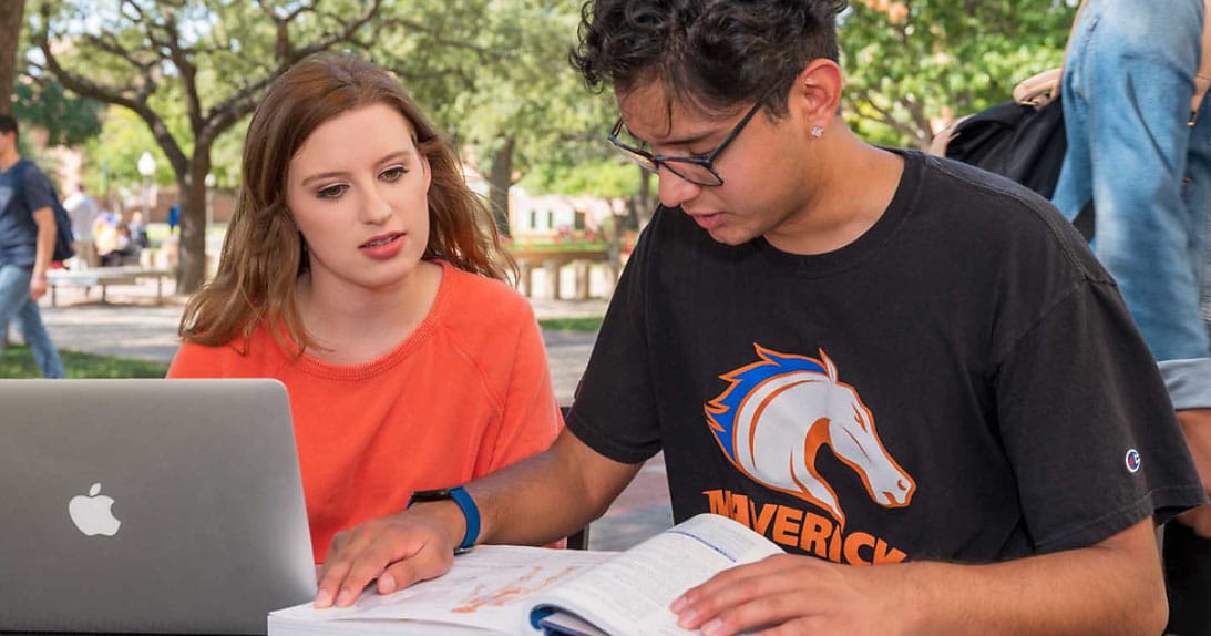 uta students studying together on campus