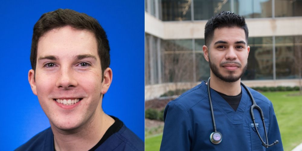 Lucas Ferris and Orlando Flores, senior nursing students at The University of Texas at Arlington" _languageinserted="true